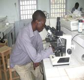 Photo controle qualité d'un microscope par un technicien